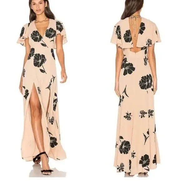 Nude/Black Floral Privacy Please Maxi Dress, Cocktails Parties Resort S - Picture 2 of 8